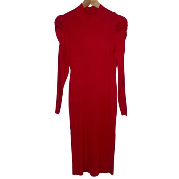 Almost Famous Women's Sweater Ribbed Puff Bodycon Midi Dress Mock Neck Modest X - Picture 7 of 7